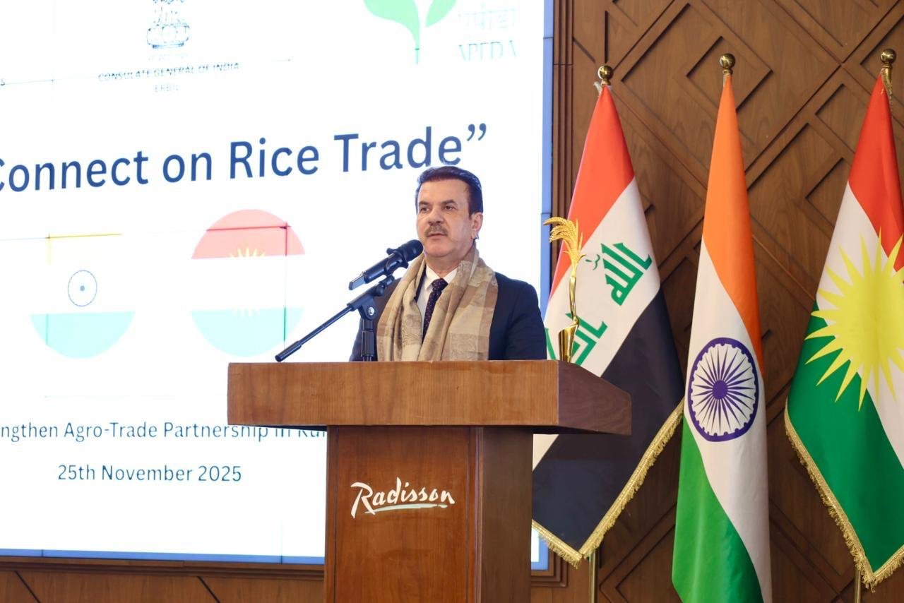 The Consulate General of India hosted a roundtable B2B meeting on rice trade on the sidelines of Agro Pack, bringing together key stakeholders from India and the Kurdistan Region of Iraq on 25 November 2025.