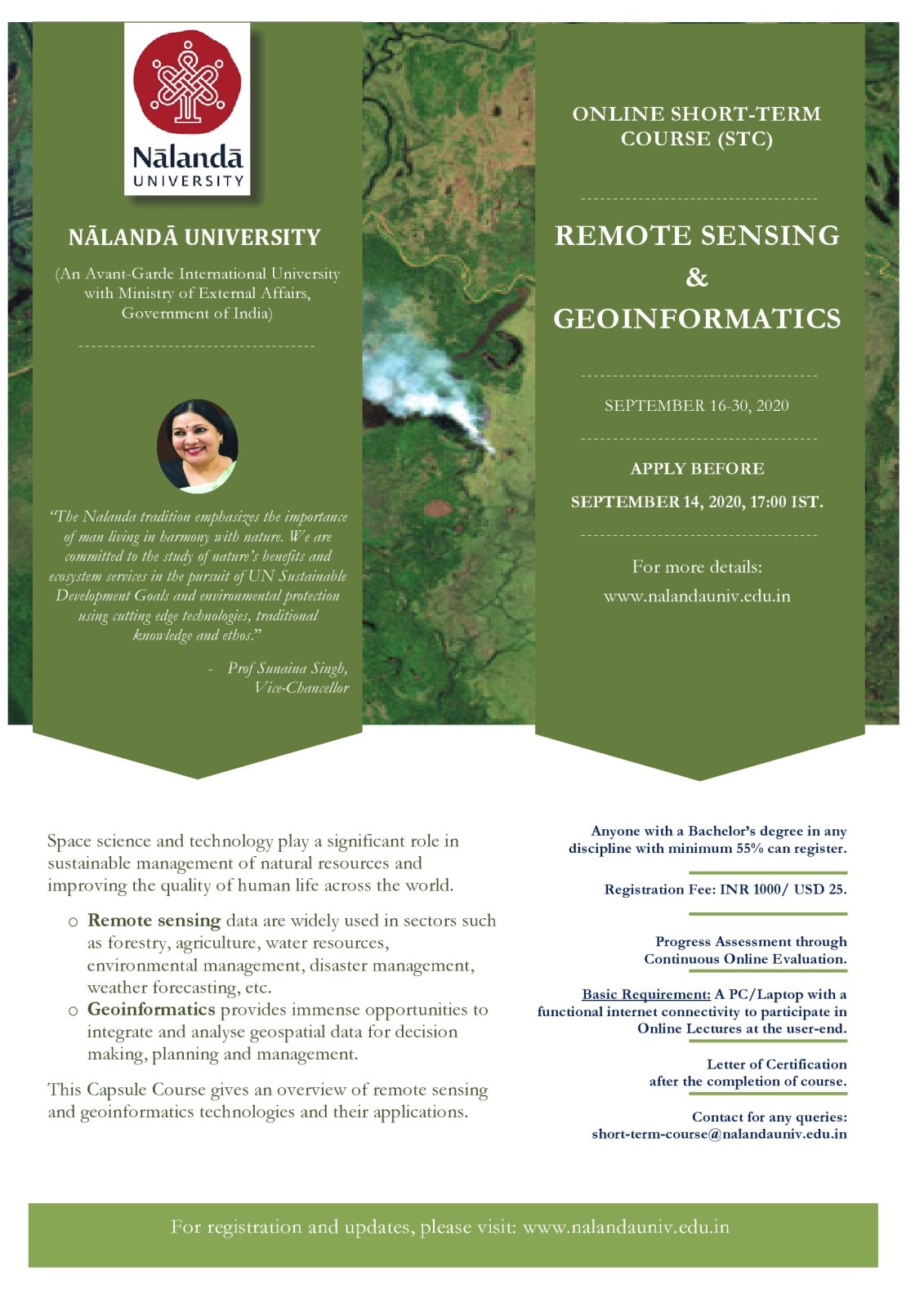 Nalanda University Online Short Term Course for International Students on Remote Sensing & Geoinformatics from 16th to 30th Sept 2020